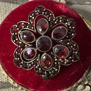 Antique Bohemian Garnet & Sterling Silver Vermeil Brooch Pin
